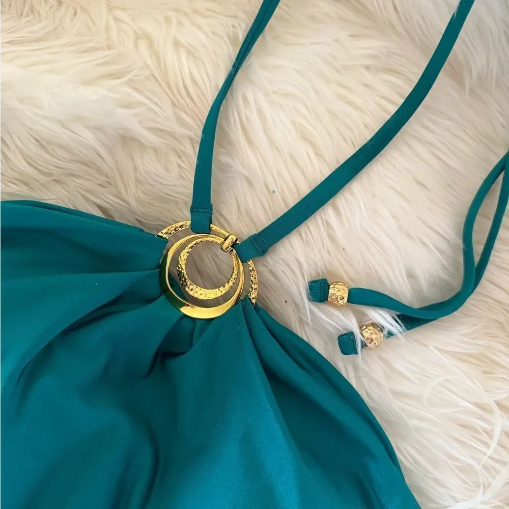 NWT Emerald Green Halter One-Piece Swimsuit